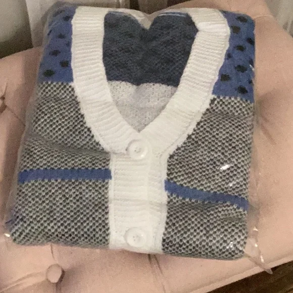 🌸Oversized Button Up V-Neck Cardigan Blue Grey White Black - Picture 11 of 12